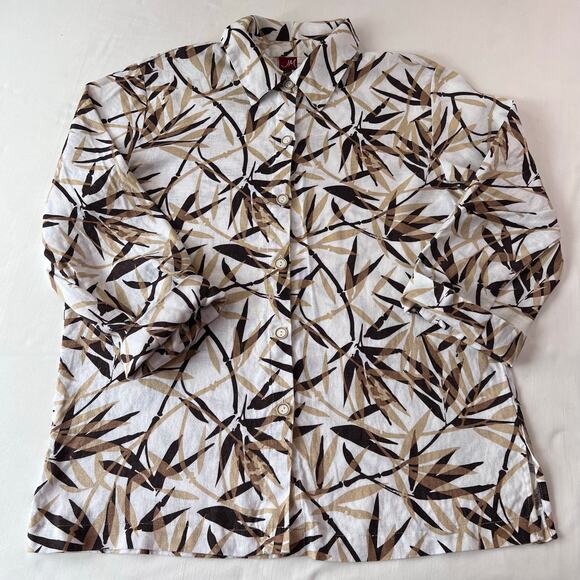 JM Collection Vintage Linen Bamboo Print AOP 3/4 Sleeve Shirt Blouse Size 8 - Picture 1 of 7